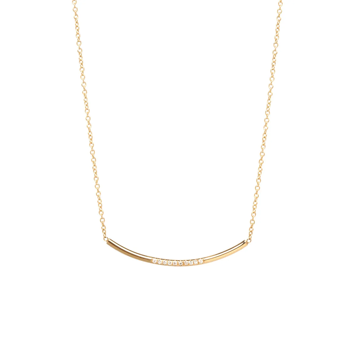 14k 10 Pavé Diamond Curved Bar Necklace