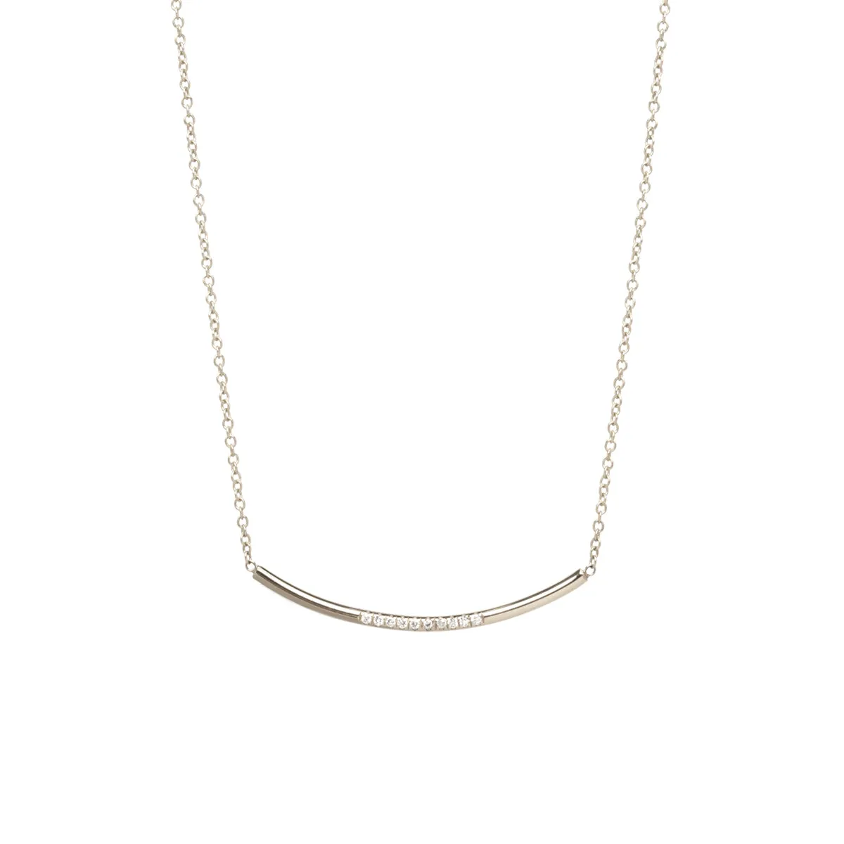 14k 10 Pavé Diamond Curved Bar Necklace