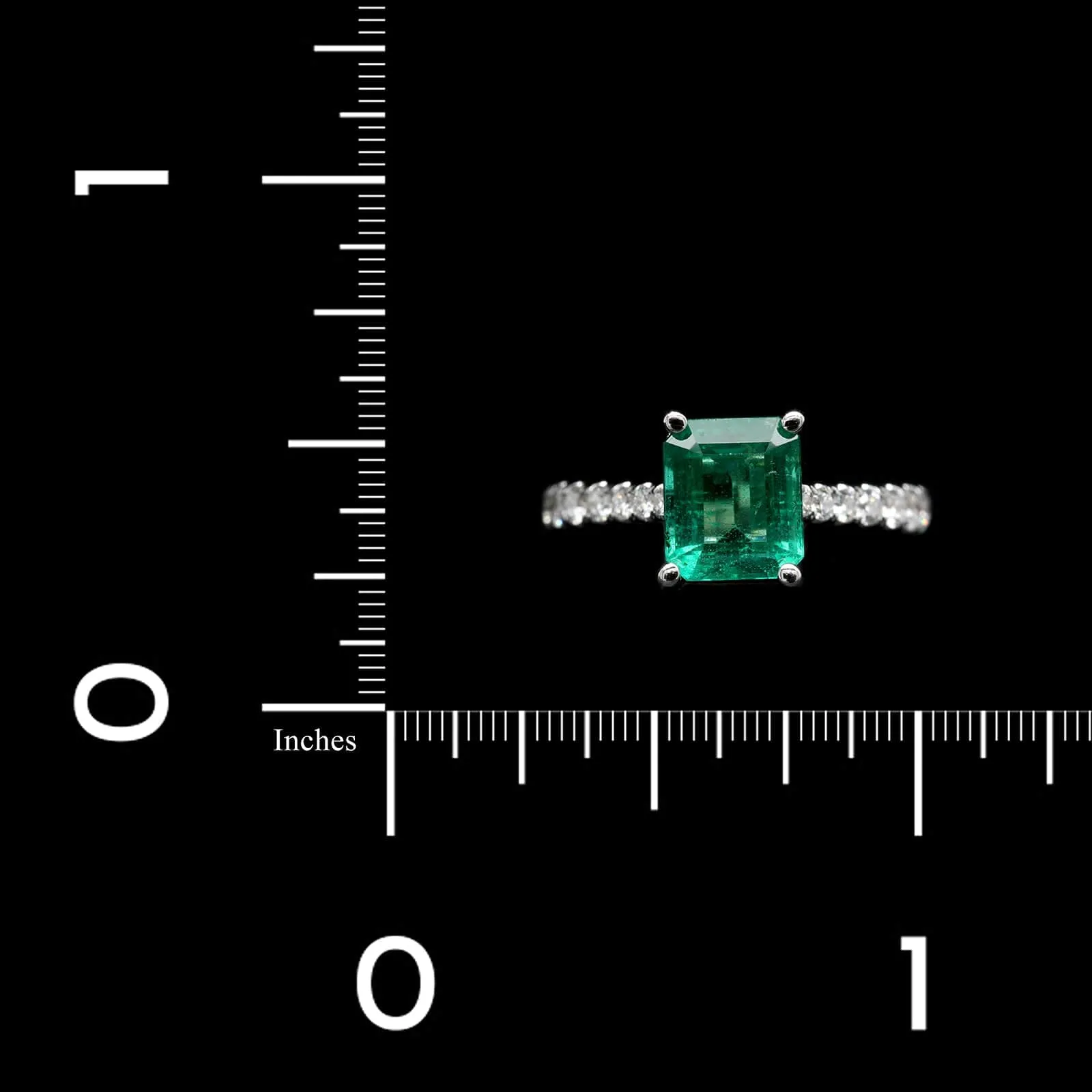 18K White Gold Estate Emerald and Diamond Ring