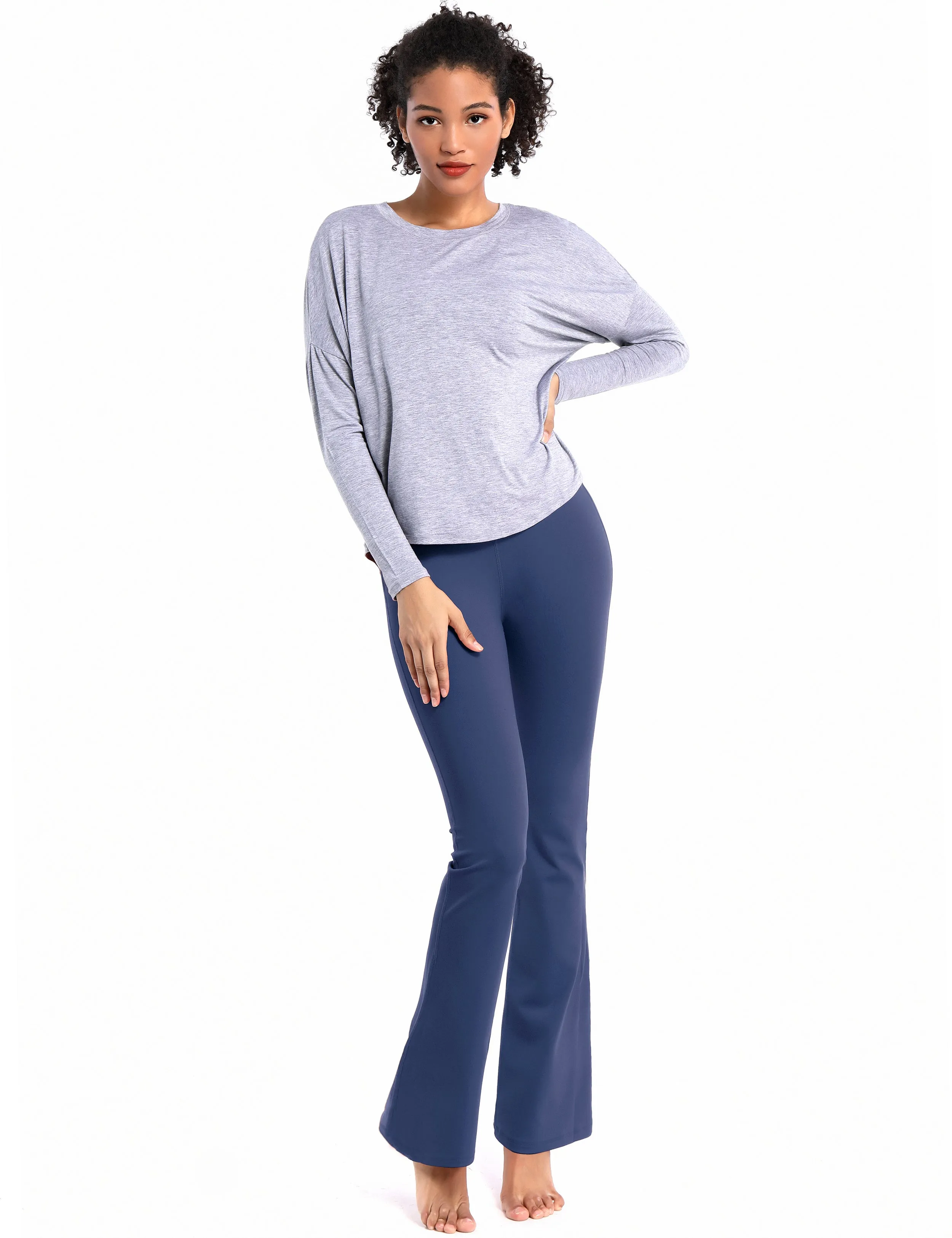 29" 31" 33" 35" Cotton Nylon Bootcut Leggings purplishblue