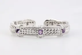 7" Judith Ripka 925 Silver 3.46tcw Amethyst Hinged Cuff Bracelet (46.59g.)