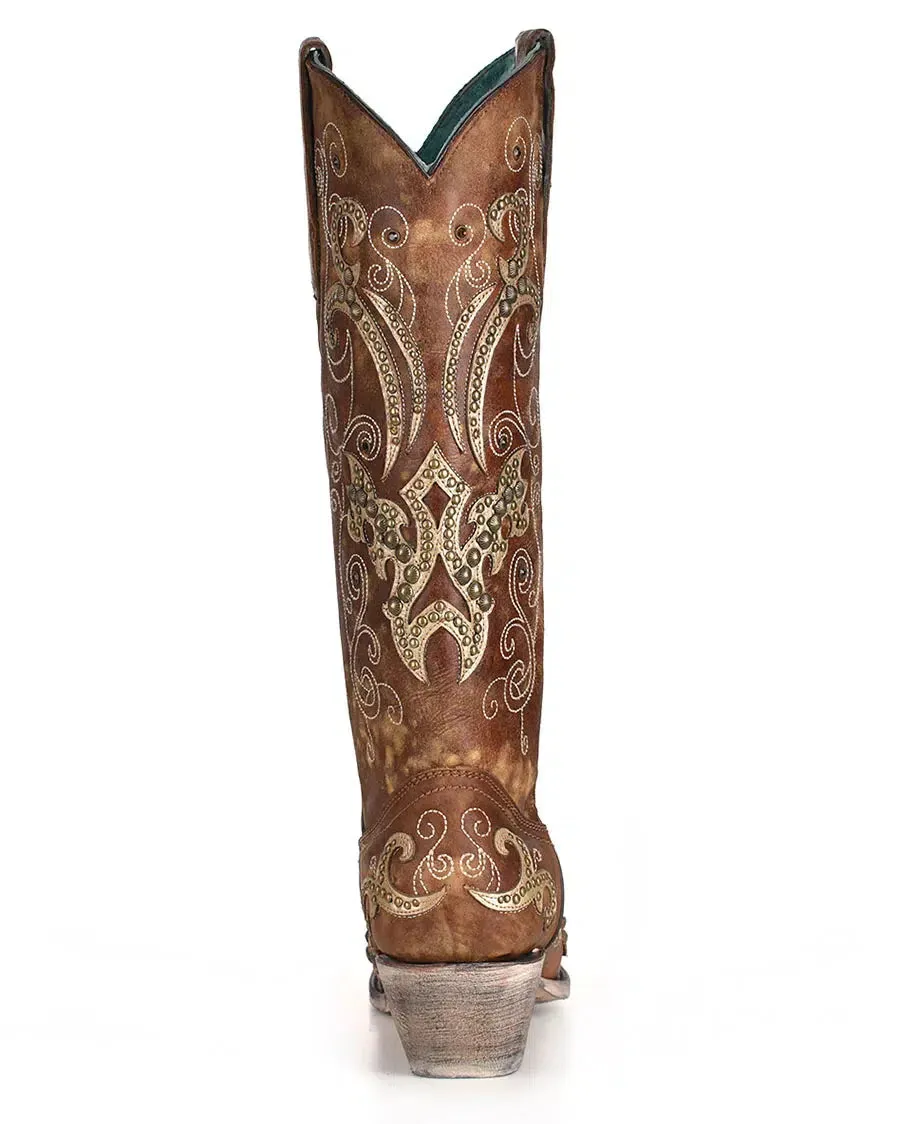 A3638 - Corral brown western cowgirl leather tall boots for women