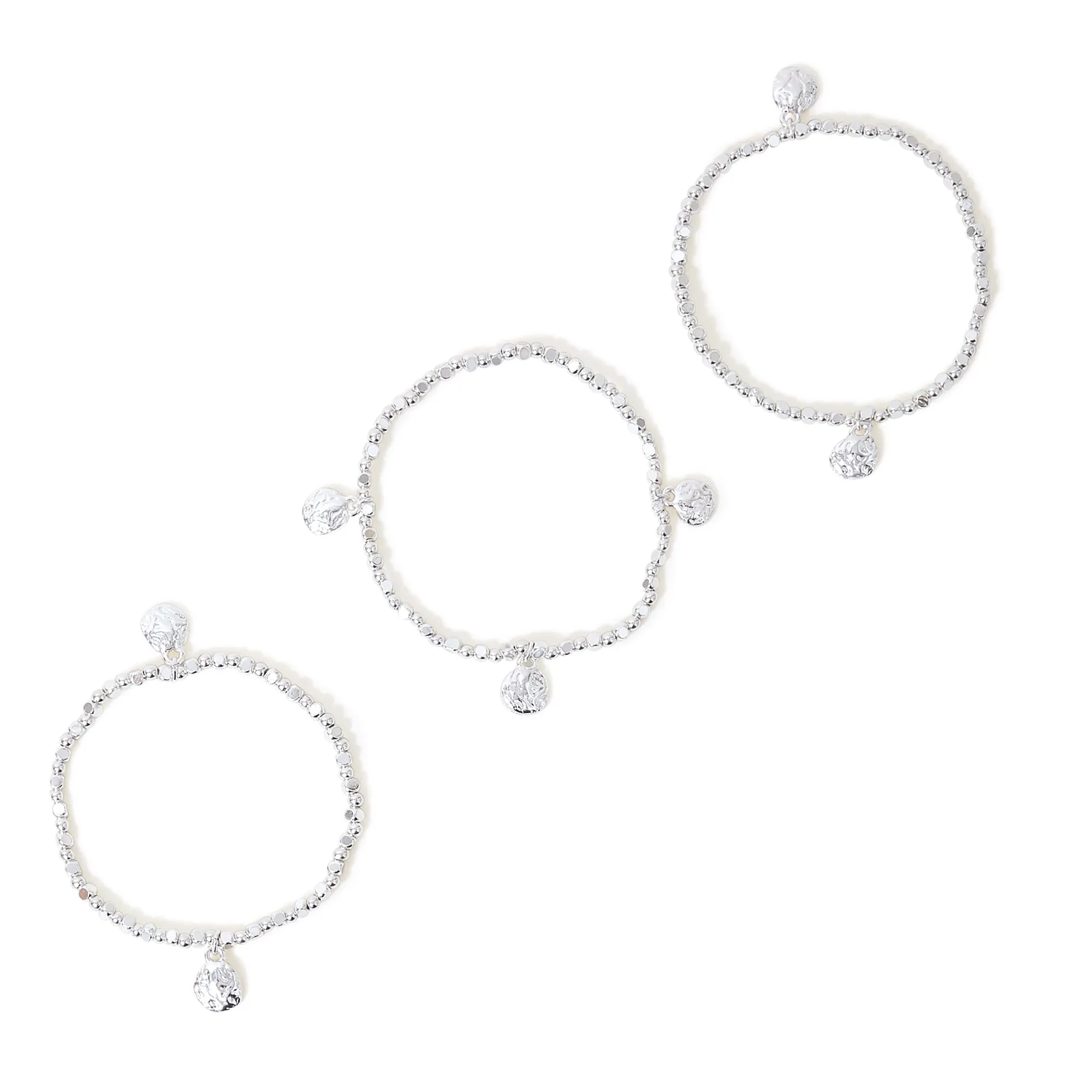 Accessorize London Women's Silver Hammered Metal Stretch Bracelet Pack Of 3