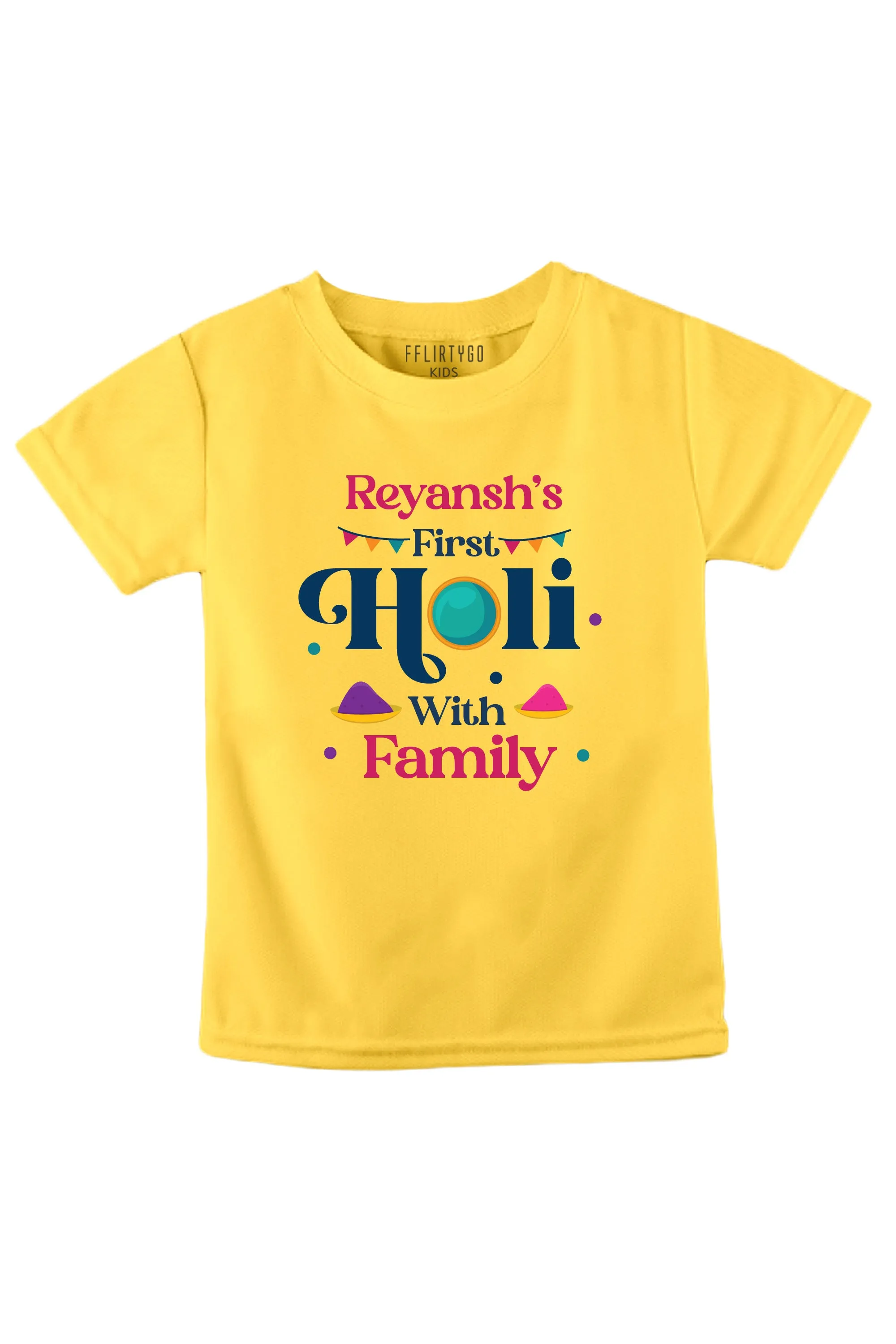 Add On Kids T-Shirt for My First Holi With Family w/ Custom Names