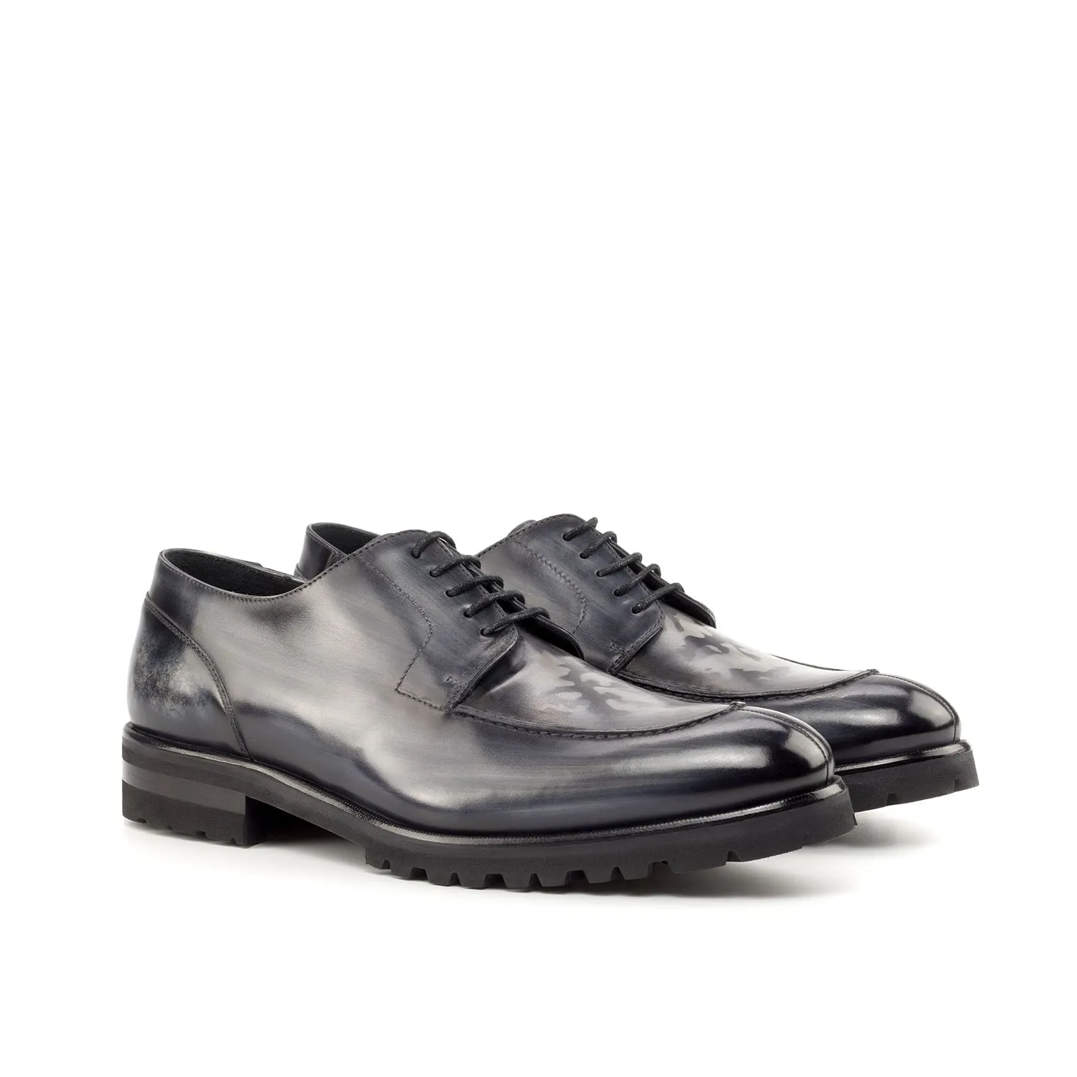 Ambrogio Bespoke Custom Men's Shoes Gray Patina Leather Derby Split-Toe Oxfords (AMB2208)