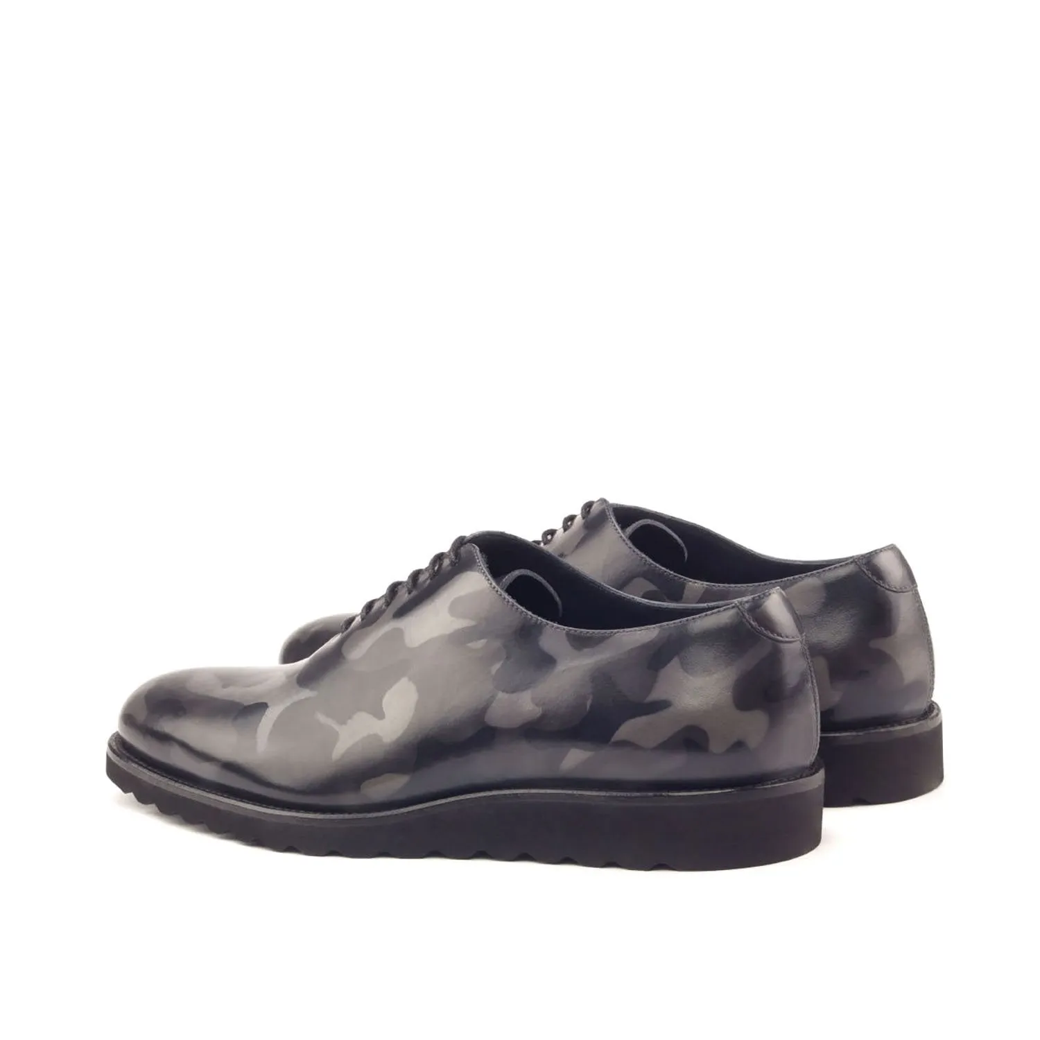 Ambrogio Bespoke Men's Handmade Custom Made Shoes Gray Camo Patina Leather Oxfords (AMB1298)