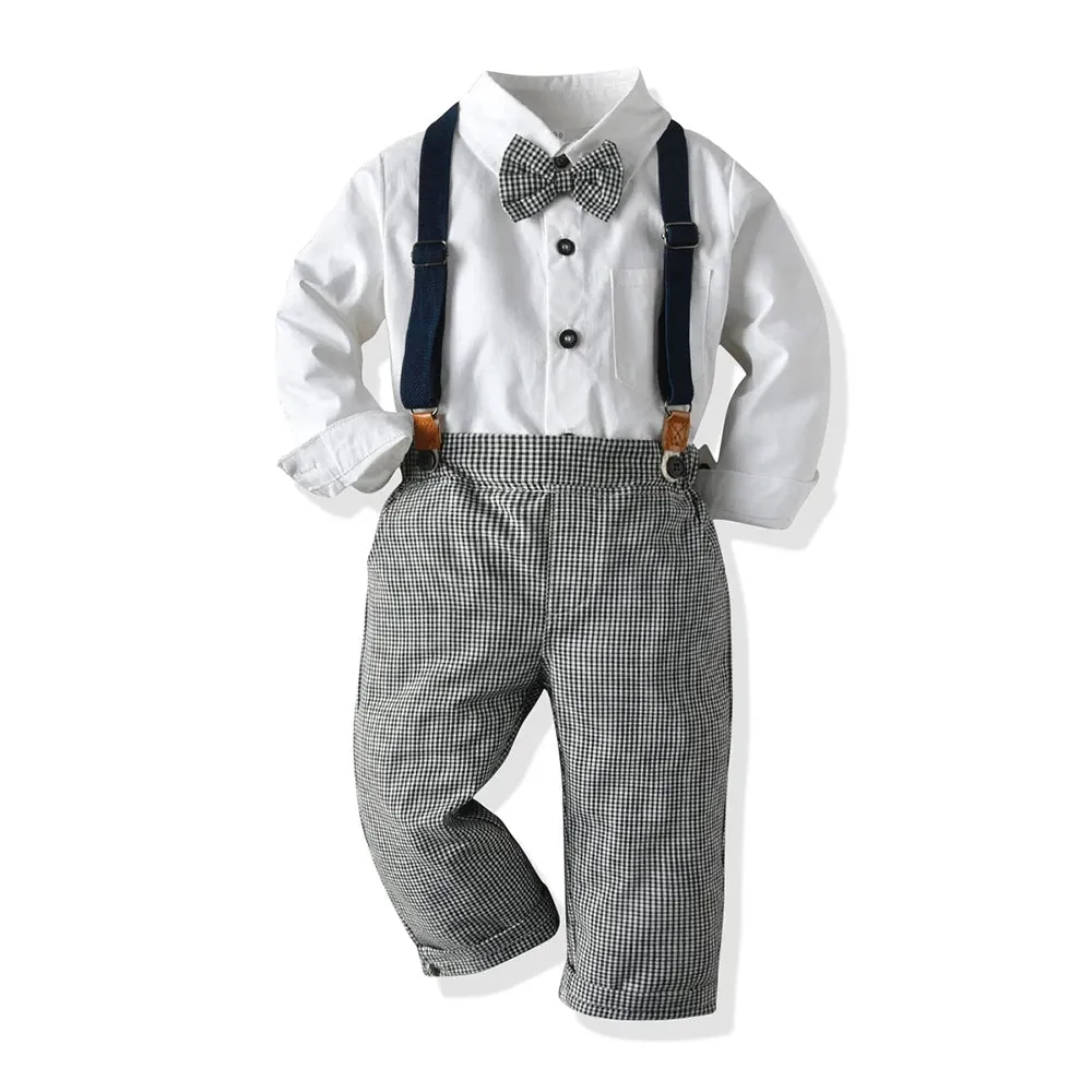 Baby Boy Gentleman Formal Striped Outfits with Suspenders