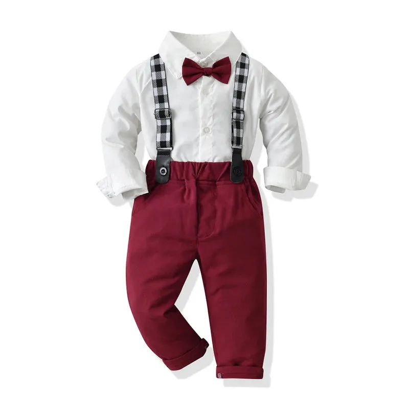 Baby Boy Gentleman Formal Striped Outfits with Suspenders