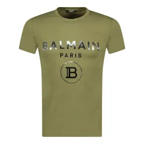 BALMAIN Silver Logo-Print Cotton-Jersey T-Shirt Khaki