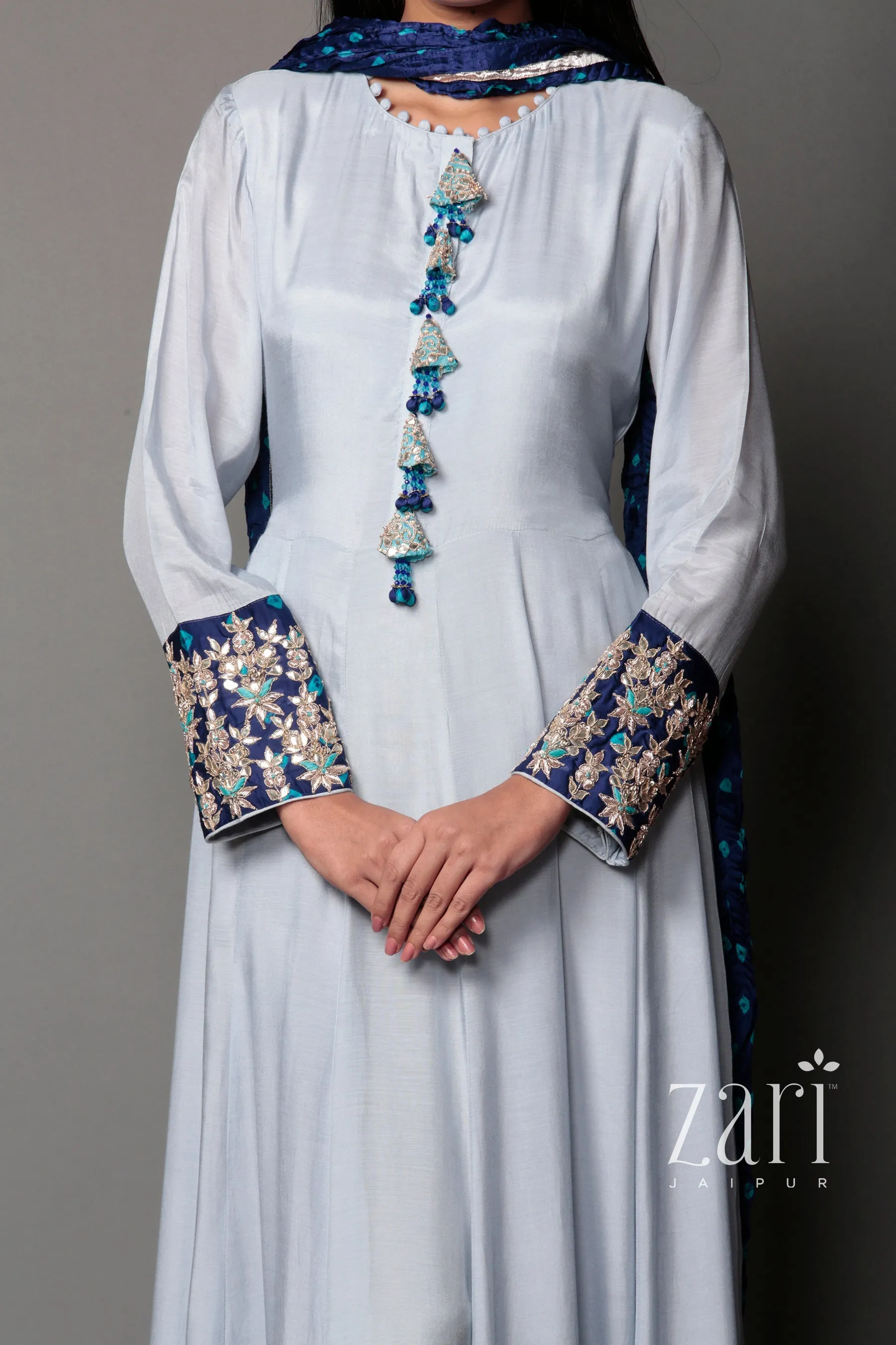 Bandhej cotton silk Suit with Gota Patti, Sequins, Thread, Zardozi work.