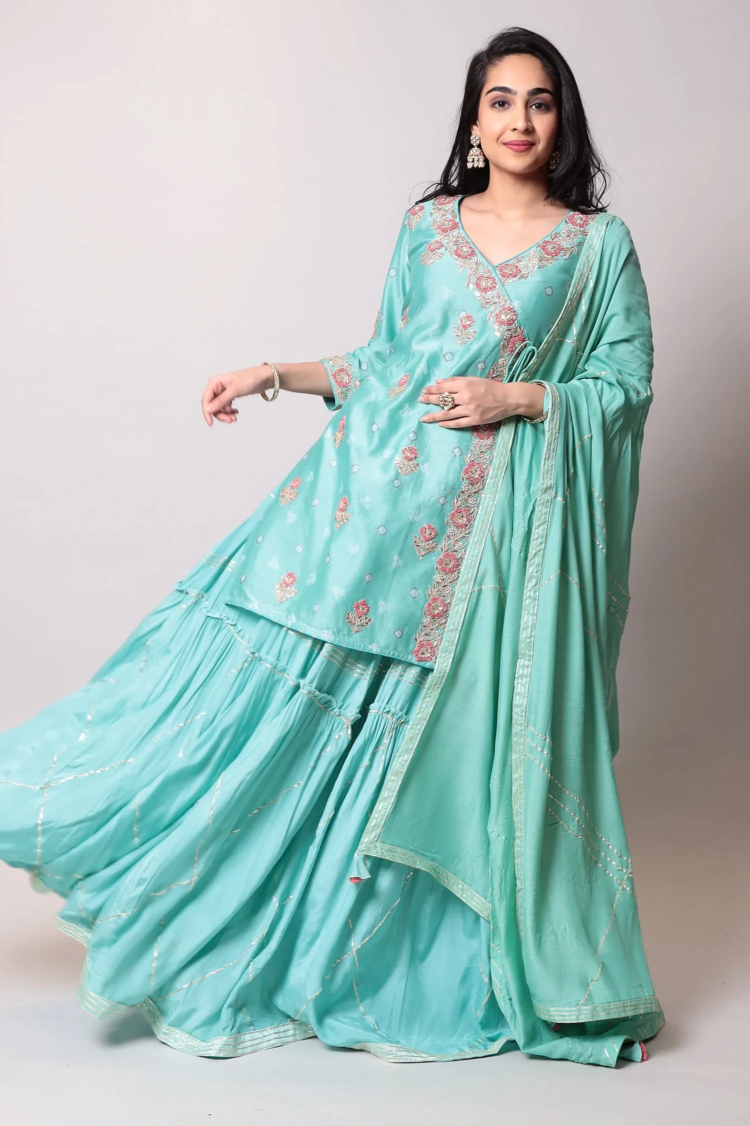 Bandhej Cotton silk Suit with Gota Patti, Thread work.