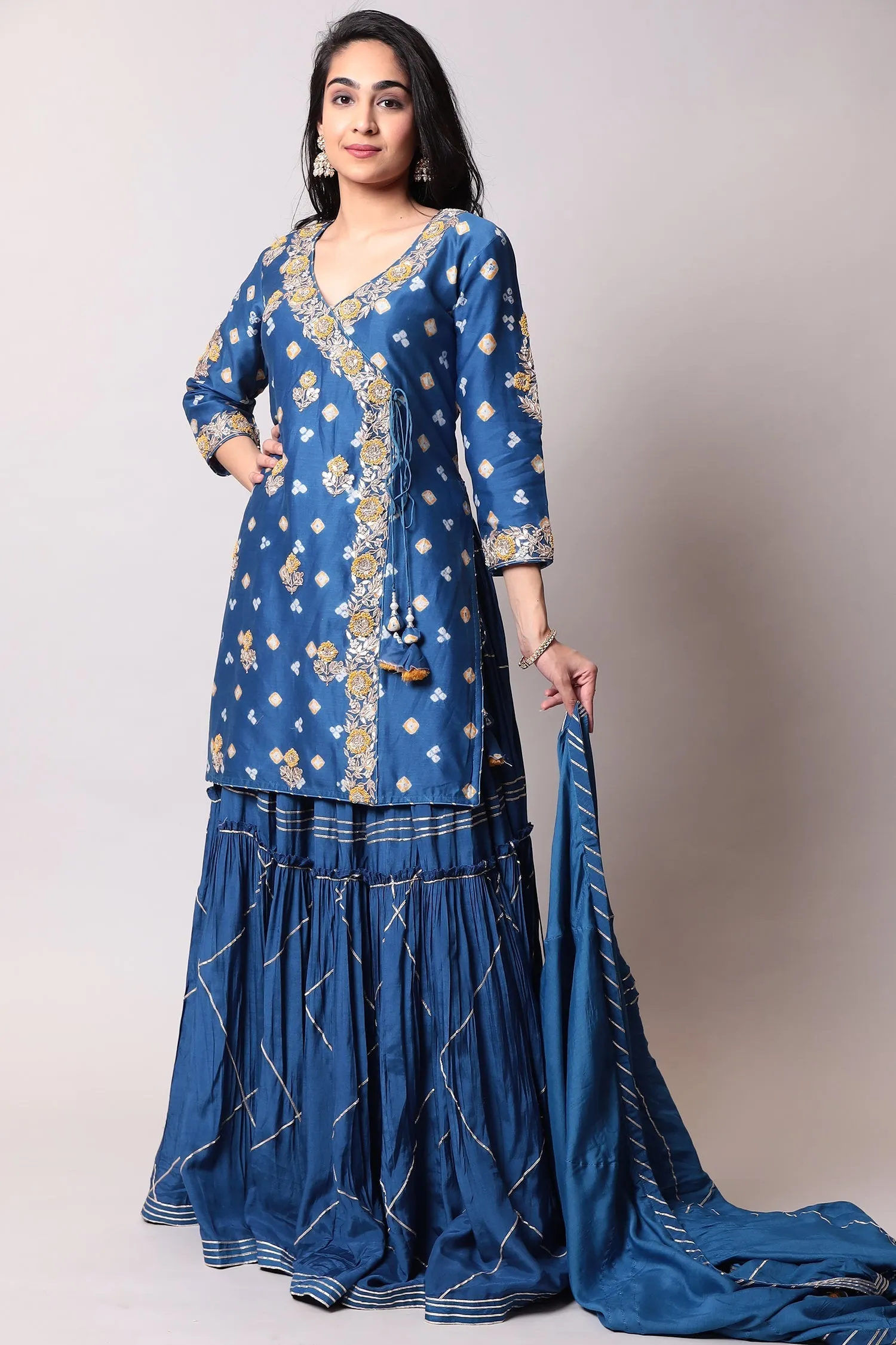 Bandhej Glace cotton Suit with Gota Patti, Thread work.