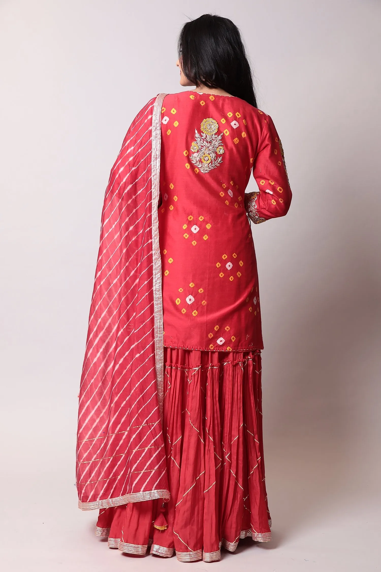 Bandhej Glace cotton Suit with Gota Patti, Thread work.