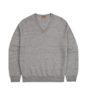 Barena Vignal Slissa Cotton Linen V-Neck Sweater: Grey