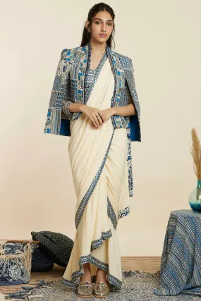 Beige Cascade Saree Set