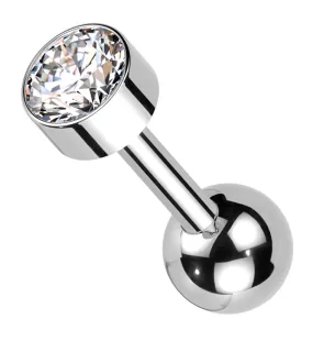 Bezel Clear CZ Titanium Internally Threaded Barbell