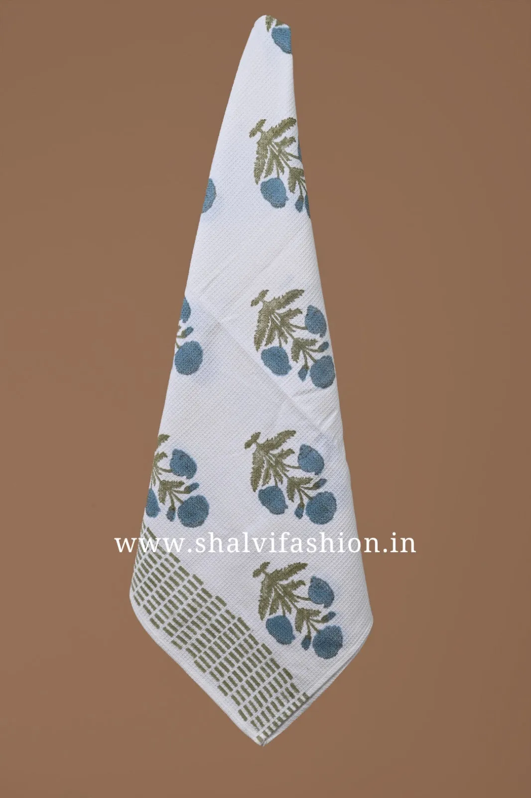 Blue Buta Print Waffle Cotton Bath Linen Set (BLS05)