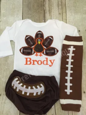 Boys Thanksgiving Football bodysuit or Shirt for babies, toddler, and children.  Football Turkey Shirt, diaper cover and legwarmers