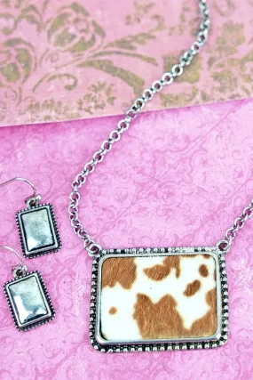 Brown cowhide BAR NECKLACE SET