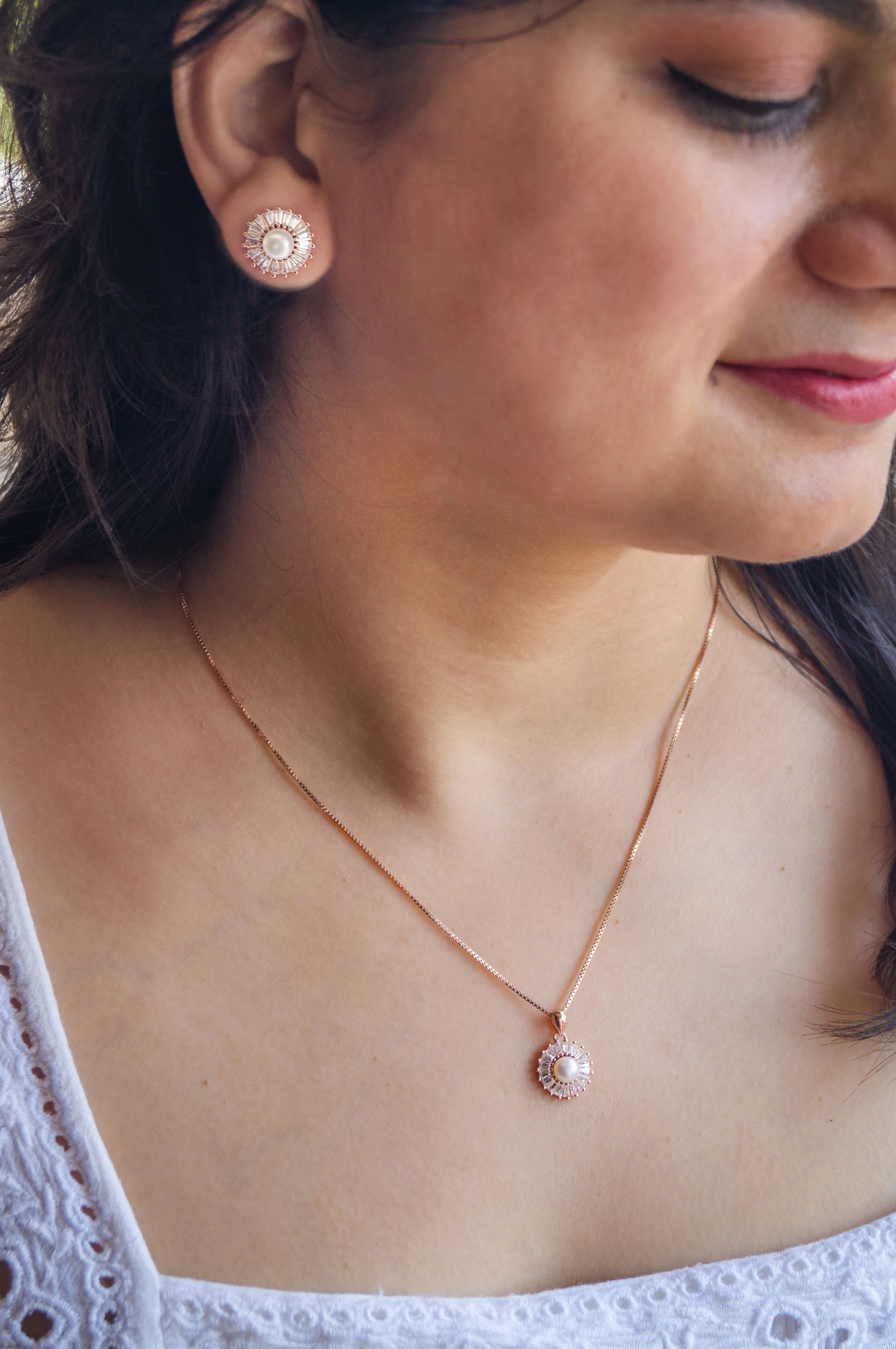 Cosmic Pearl Rose Gold Plated Sterling Silver Pendant Set