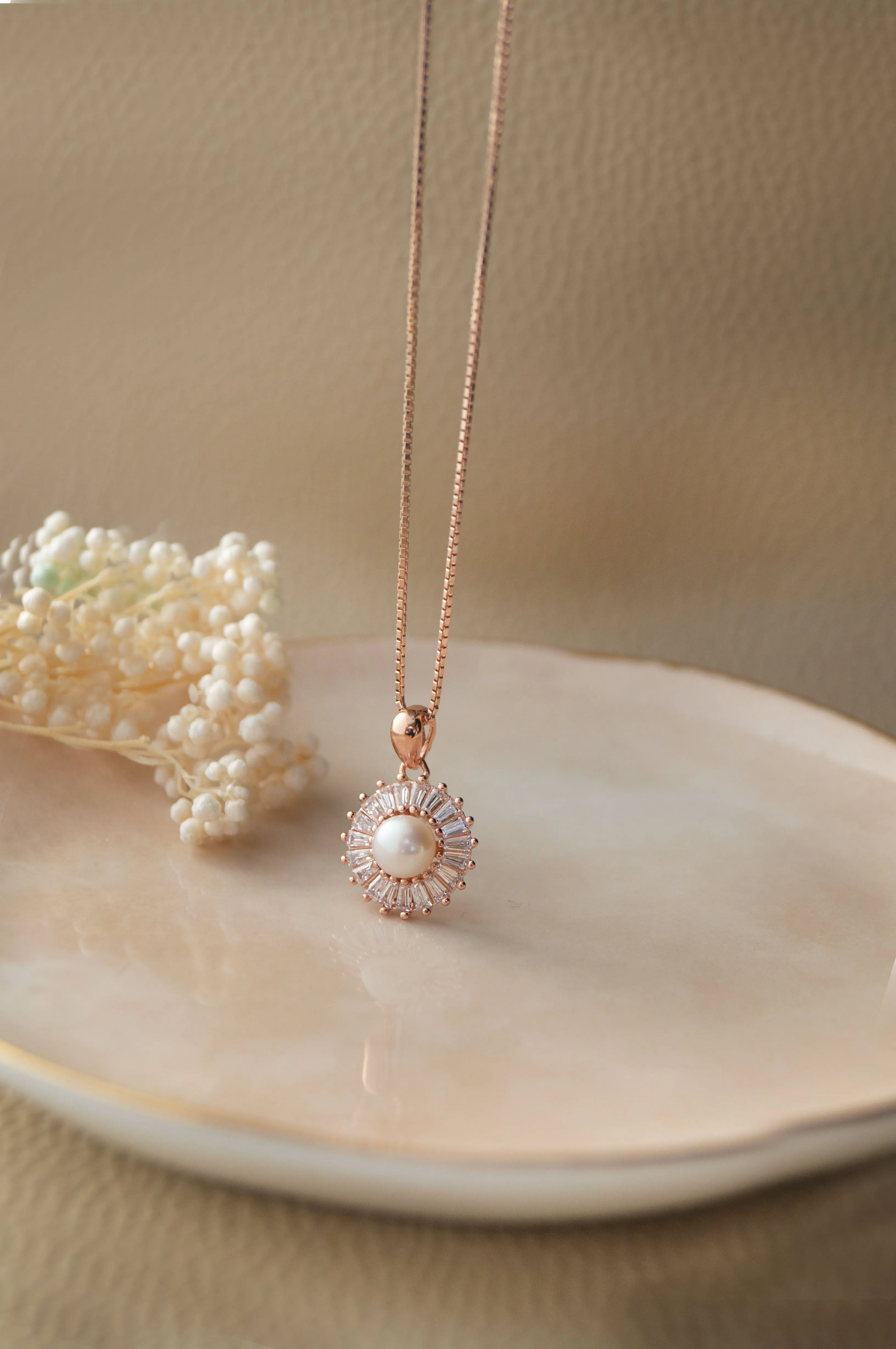 Cosmic Pearl Rose Gold Plated Sterling Silver Pendant Set