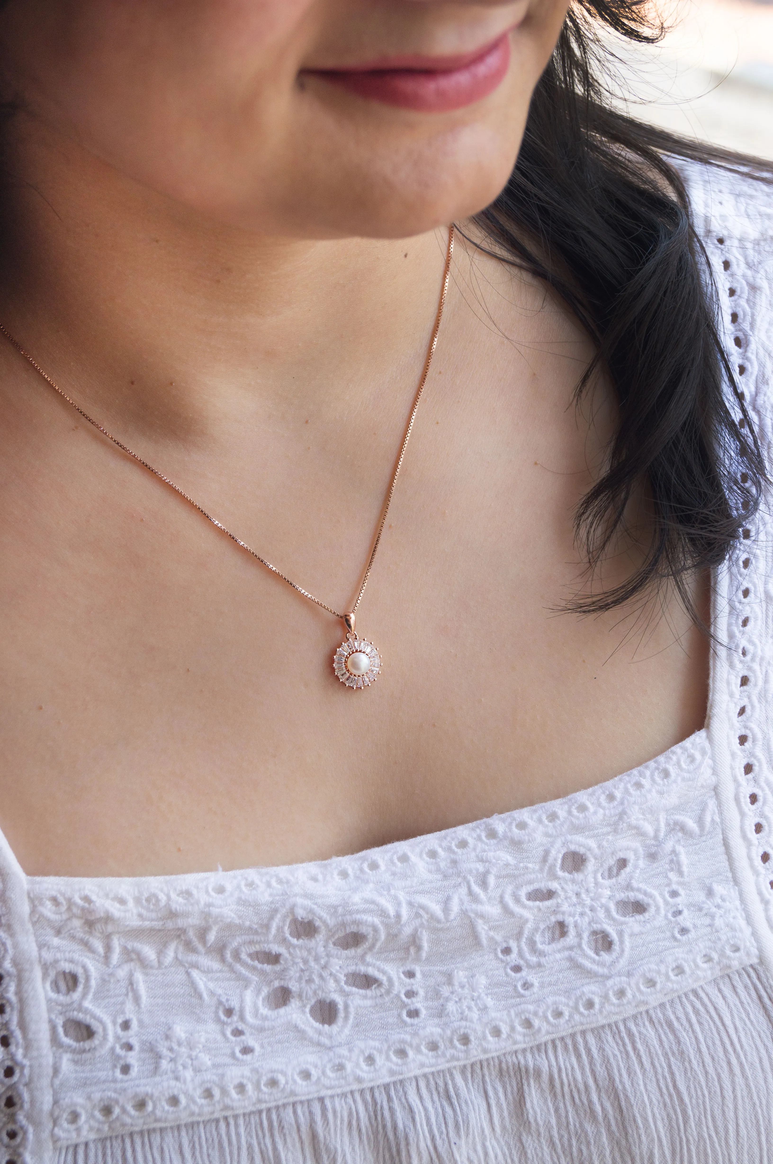 Cosmic Pearl Rose Gold Plated Sterling Silver Pendant Set