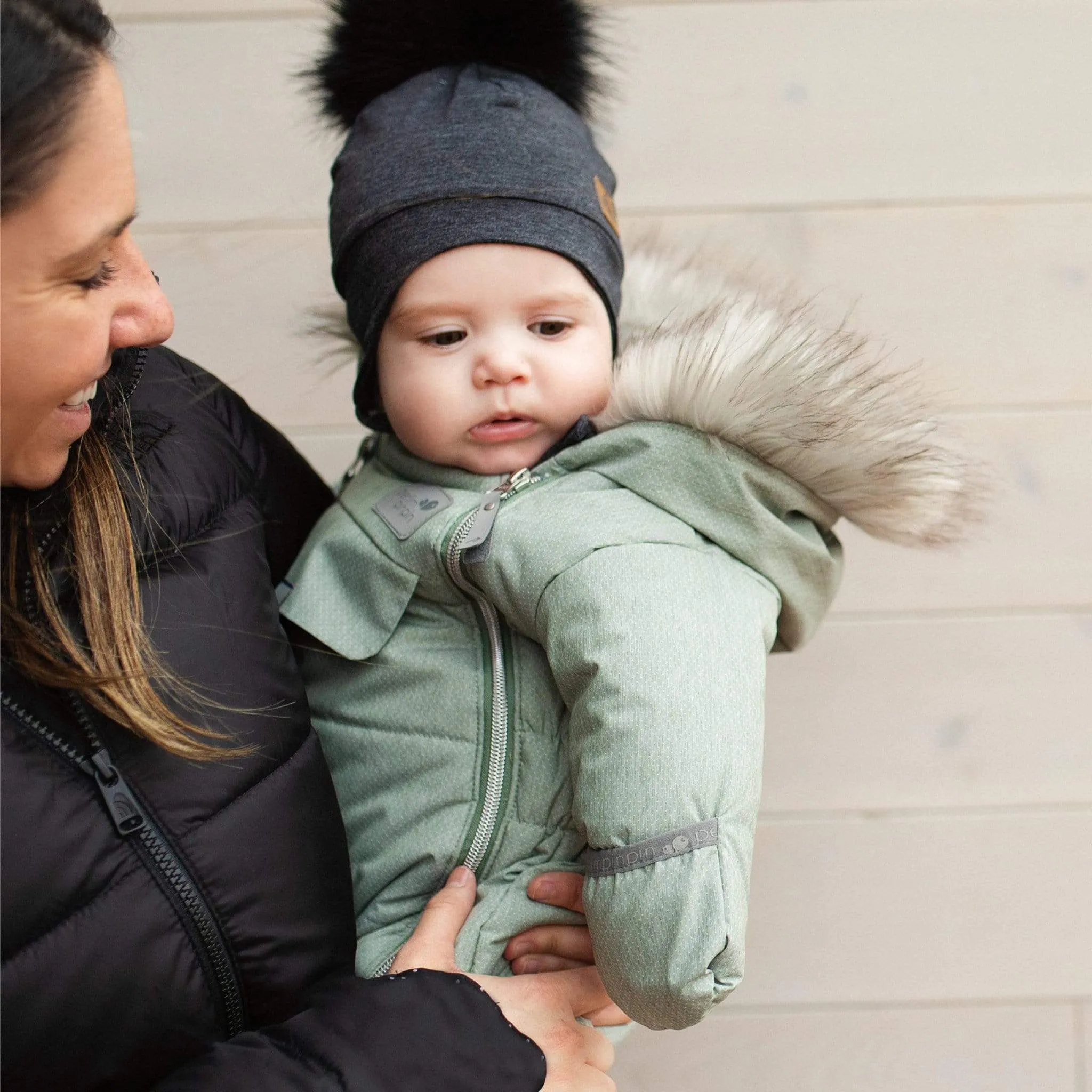 Cotton hat with fleece lining & ears - Black chiné