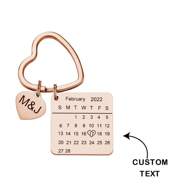 Custom Engraved Calendar Keychain Heart Key Ring Save the Date Keychain Creative Gift