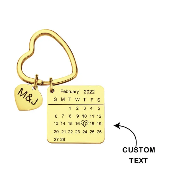 Custom Engraved Calendar Keychain Heart Key Ring Save the Date Keychain Creative Gift