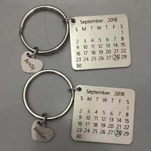 Custom Engraved Calendar Keychain Heart Key Ring Save the Date Keychain Creative Gift