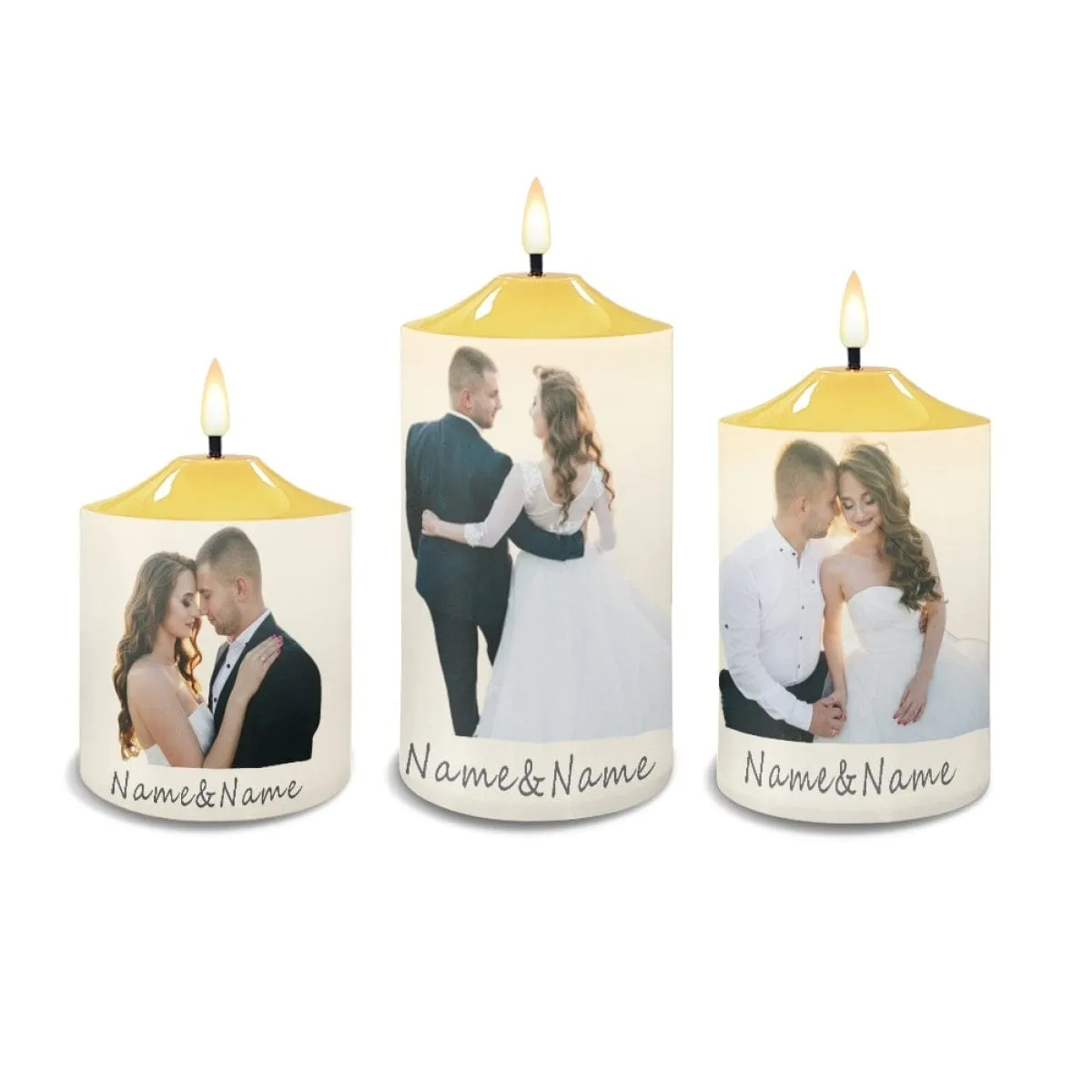 Custom Face&Name Bullet Led Candles Set of 3 Pack Flameless Candles with Remote Timer