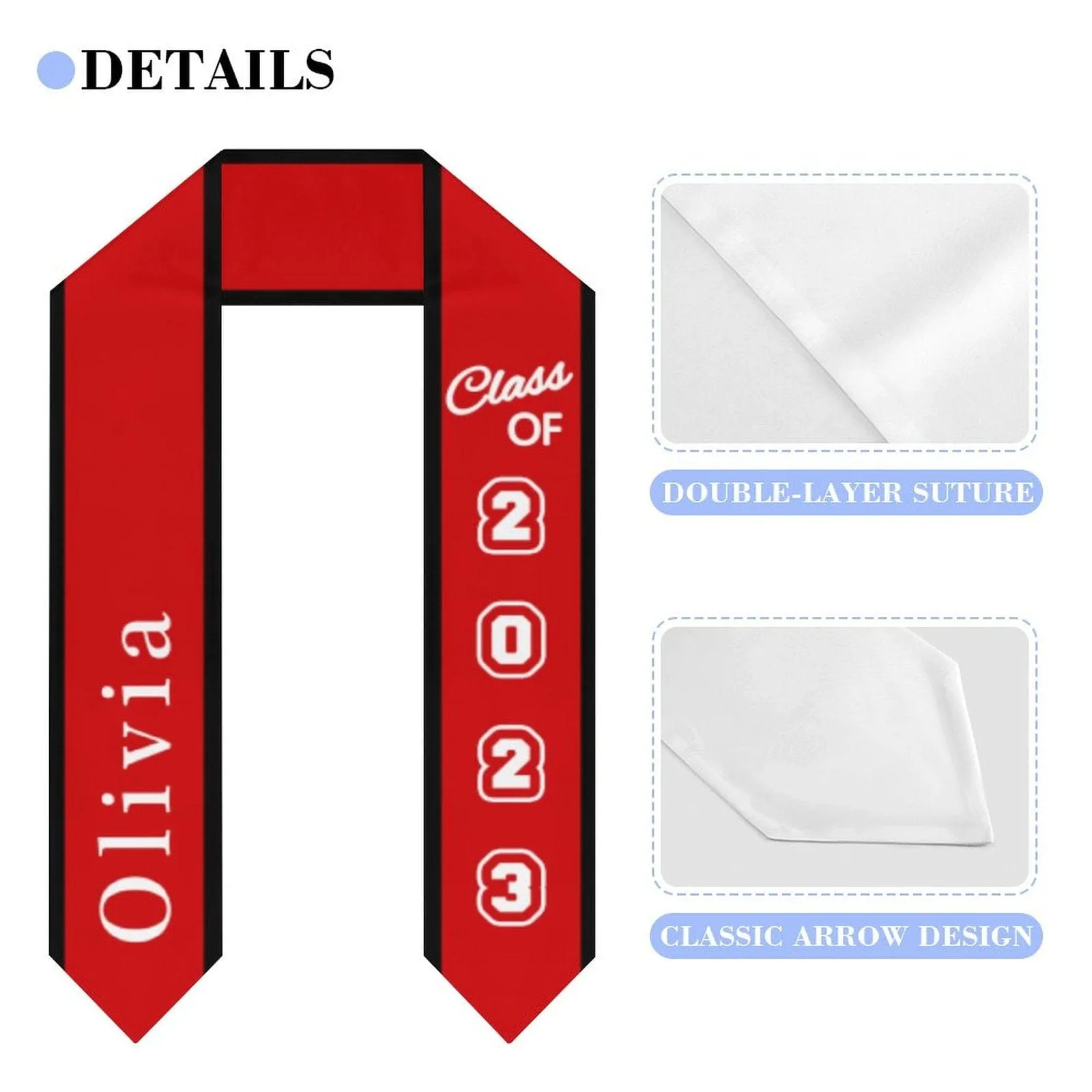 Custom Name Red Graduation Stoles Sash Class of 2024 Graduation Gift