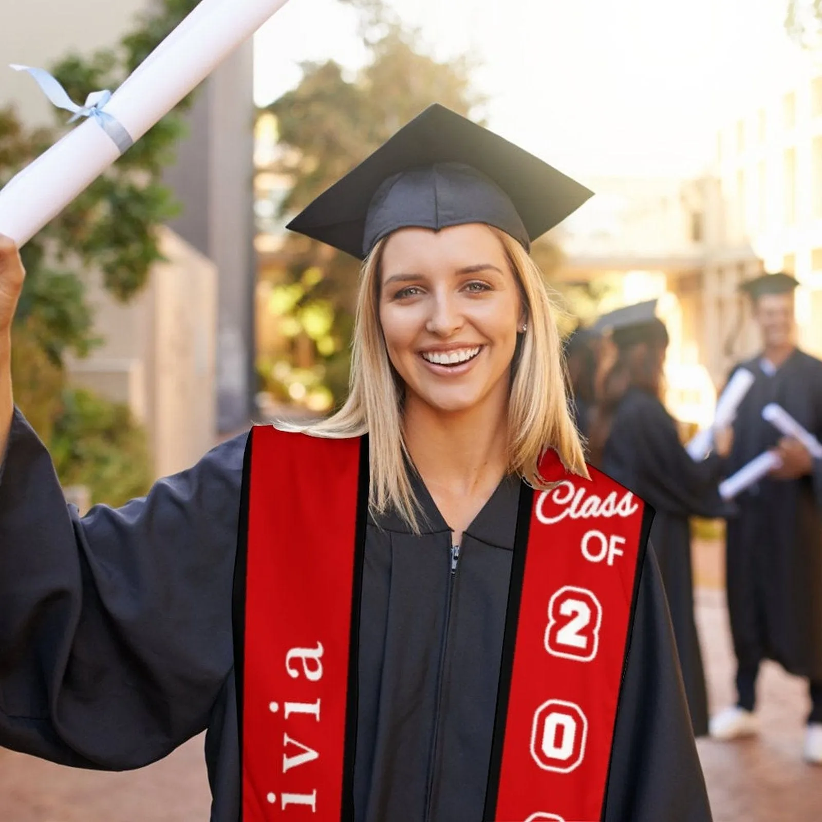 Custom Name Red Graduation Stoles Sash Class of 2024 Graduation Gift