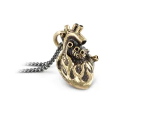 Flaming Anatomical Heart Necklace - Bronze