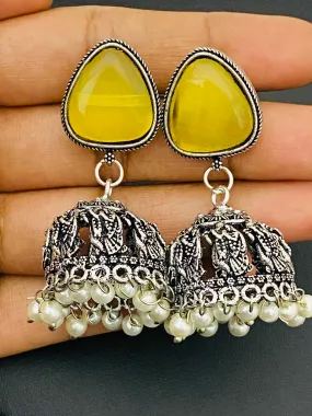 Gorgeous Yellow Color Stoned Oxidized Earrings For Women