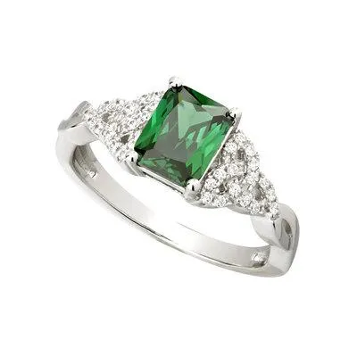 Green Emerald Trinity Knot Ring with CZ