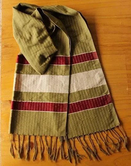 Handwoven Scarf Hedge with Wide Stripes Moss Green