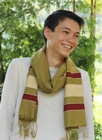 Handwoven Scarf Hedge with Wide Stripes Moss Green