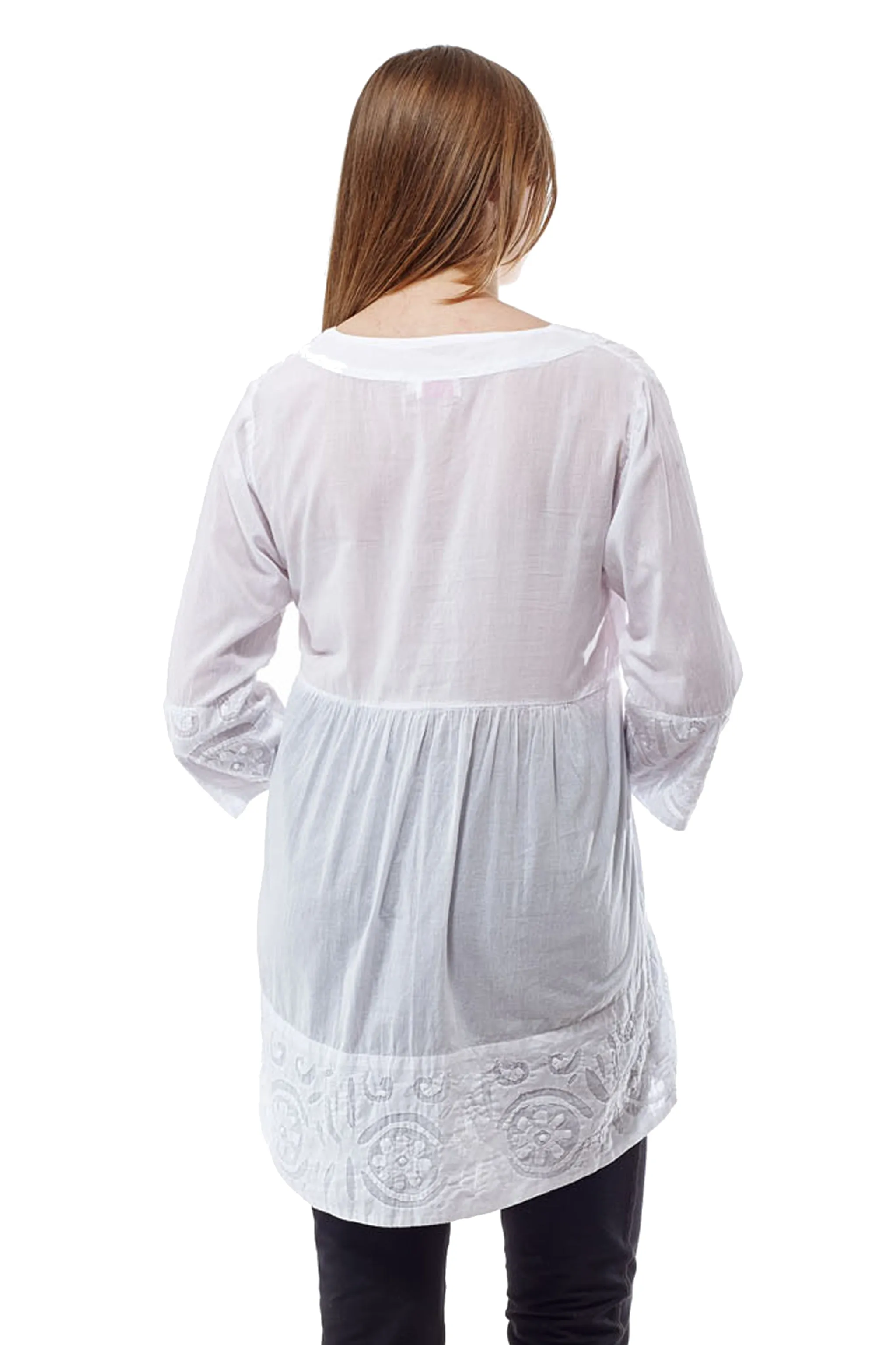 La Cera Applique Trimmed Tunic Top