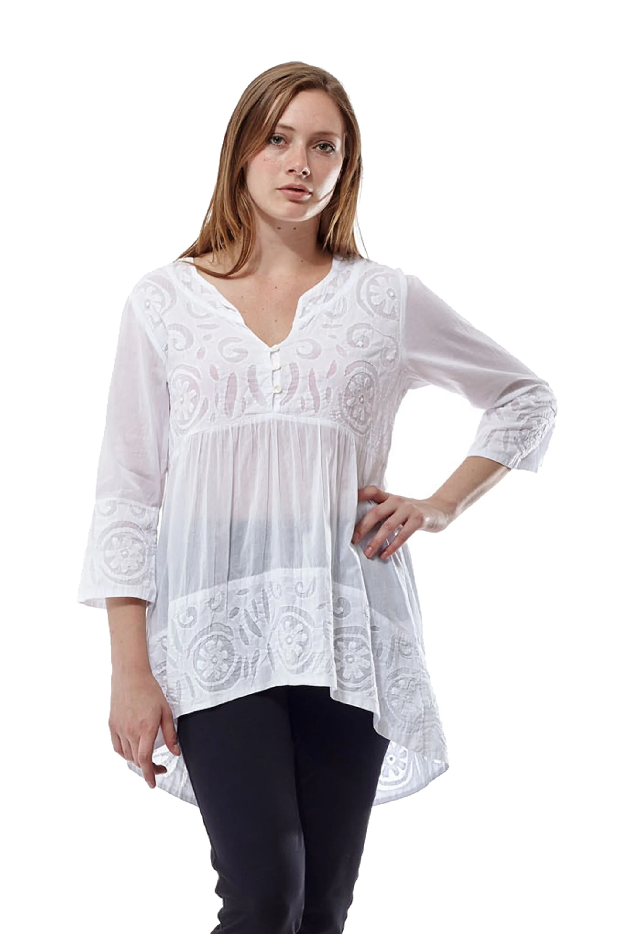 La Cera Applique Trimmed Tunic Top