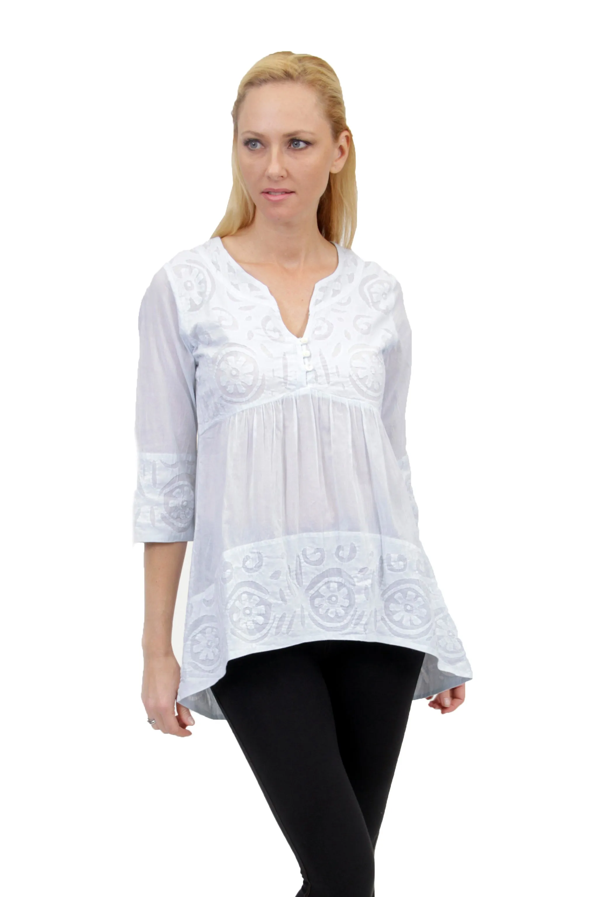 La Cera Applique Trimmed Tunic Top