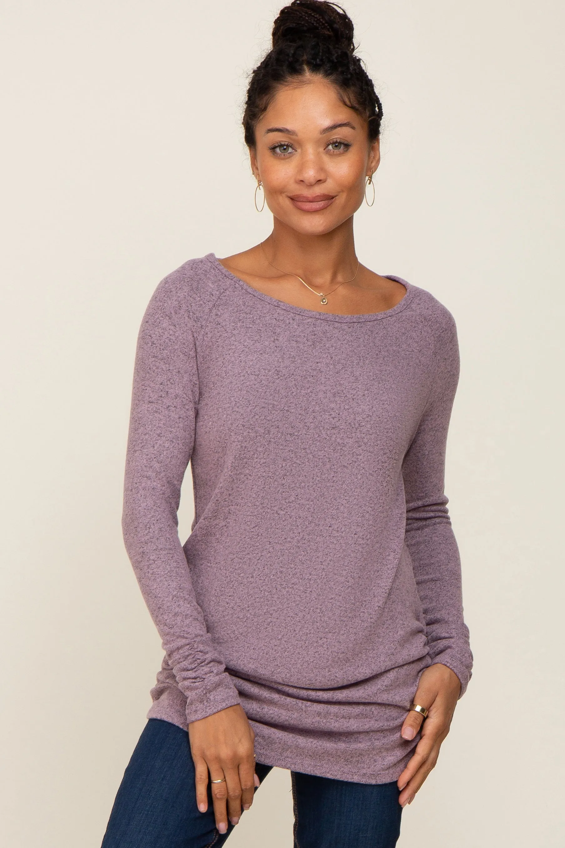 Mauve Brushed Knit Ruched Maternity Top