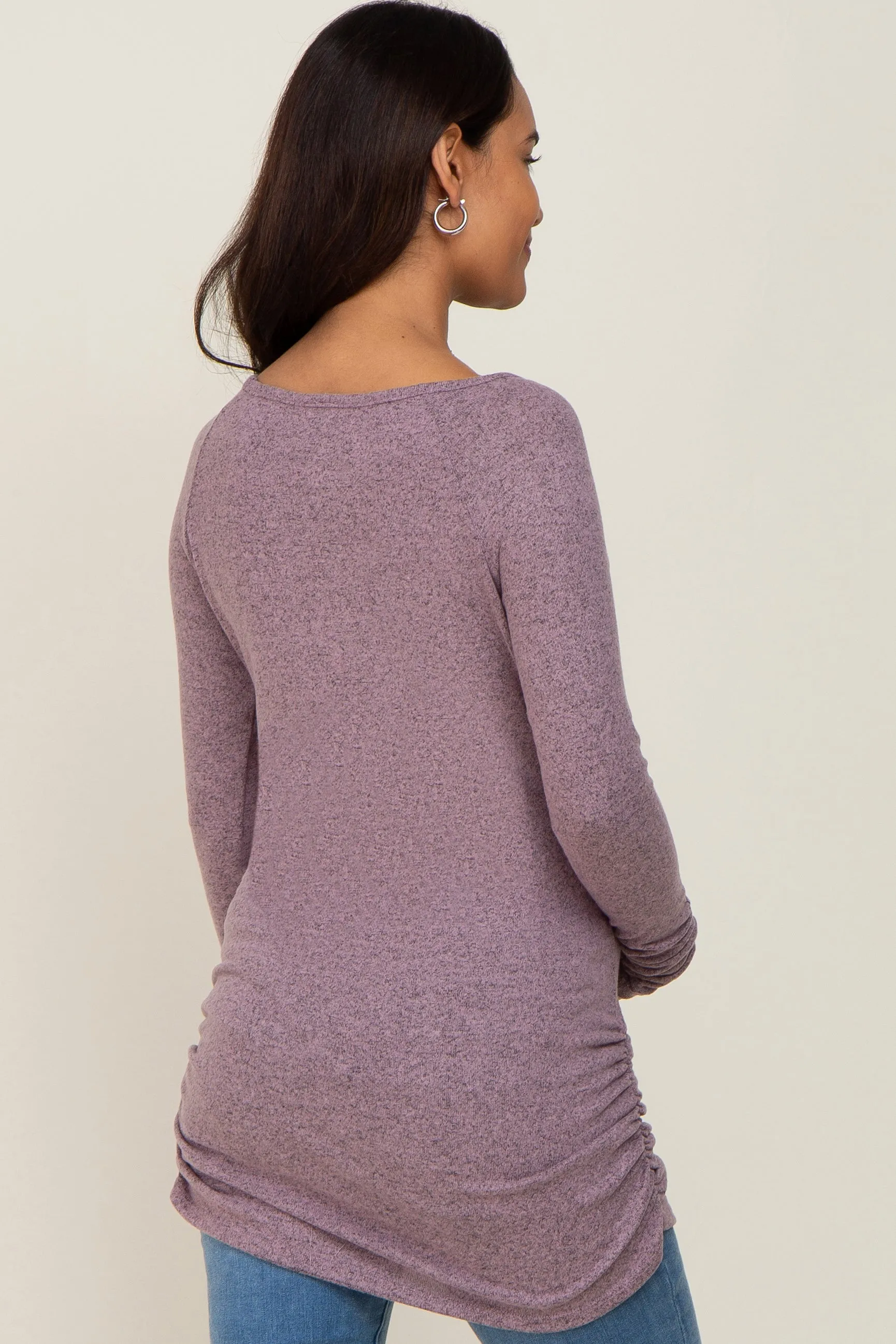 Mauve Brushed Knit Ruched Maternity Top