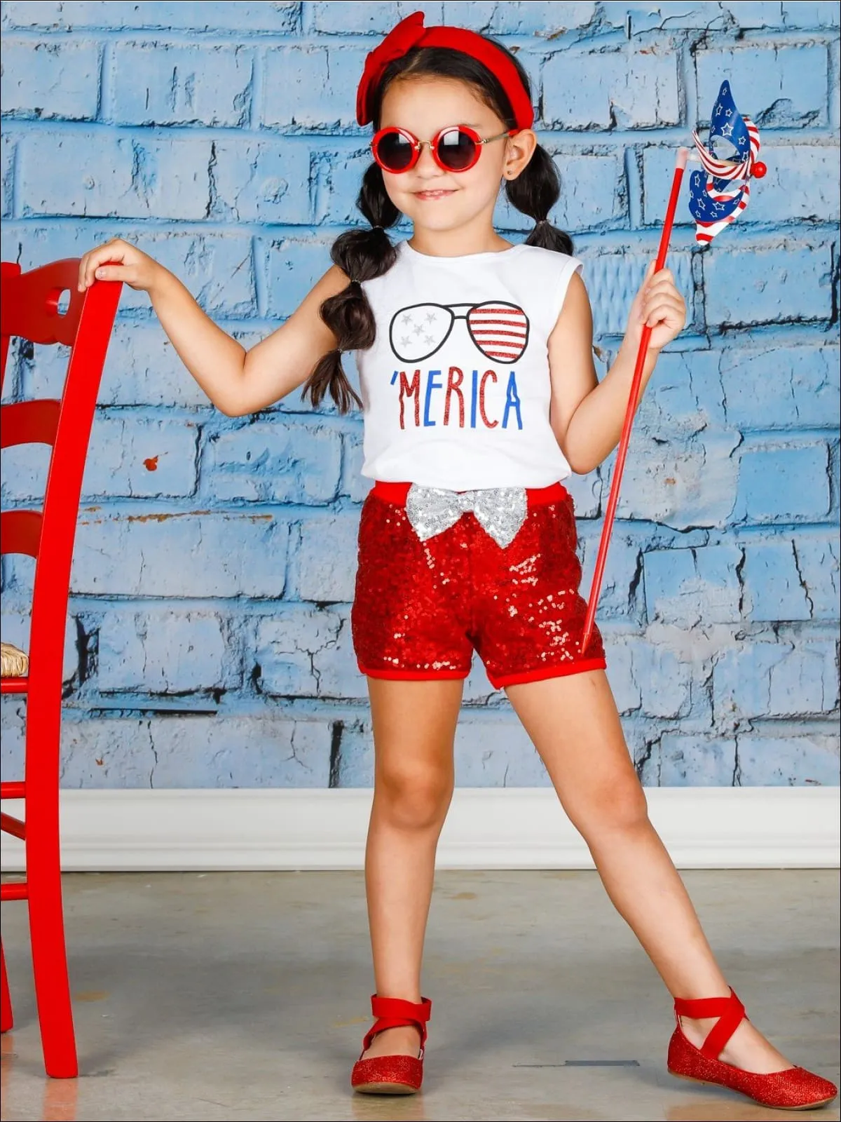 'Merica Top and Sequin Bow Short Set