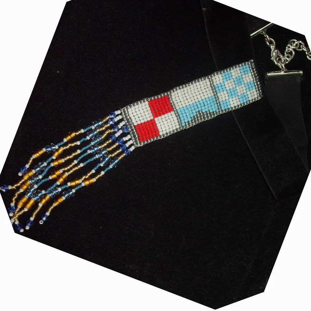 Nara, Northern AZ University, Navy Flag Pattern Beaded Necklace