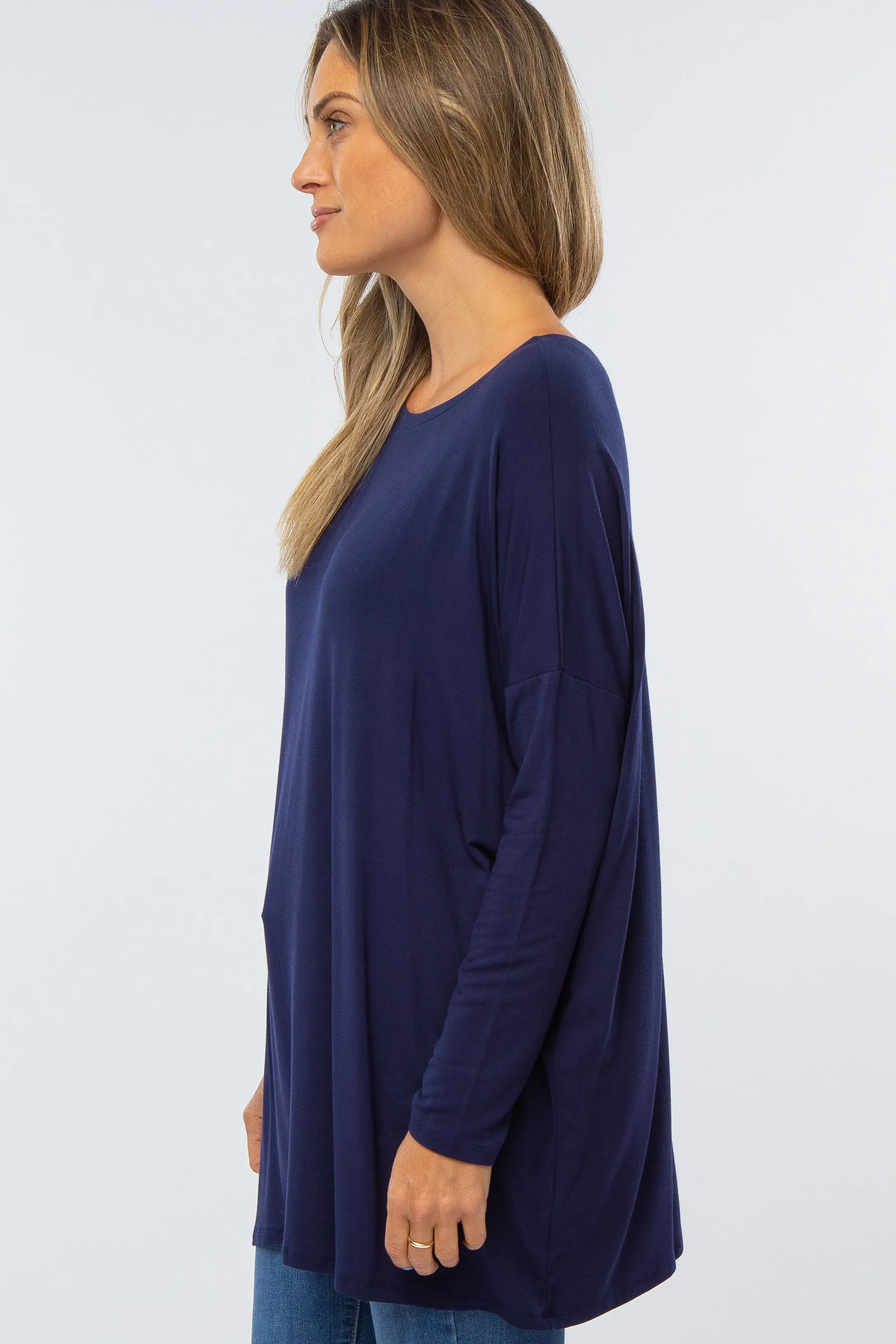 Navy Long Dolman Sleeve Top