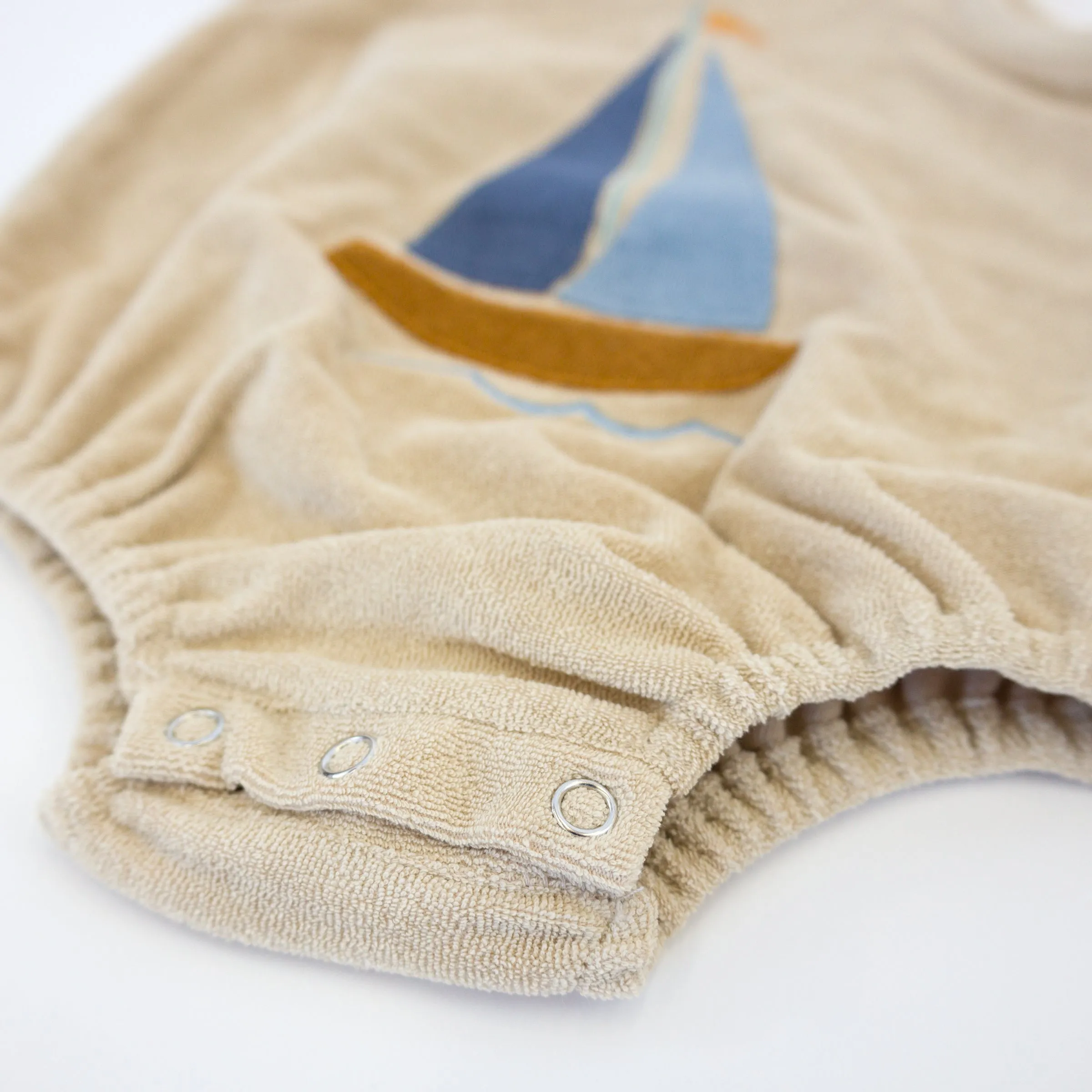 oh baby! Cotton Terry Bubble - Denim Sailboat Applique - Sand