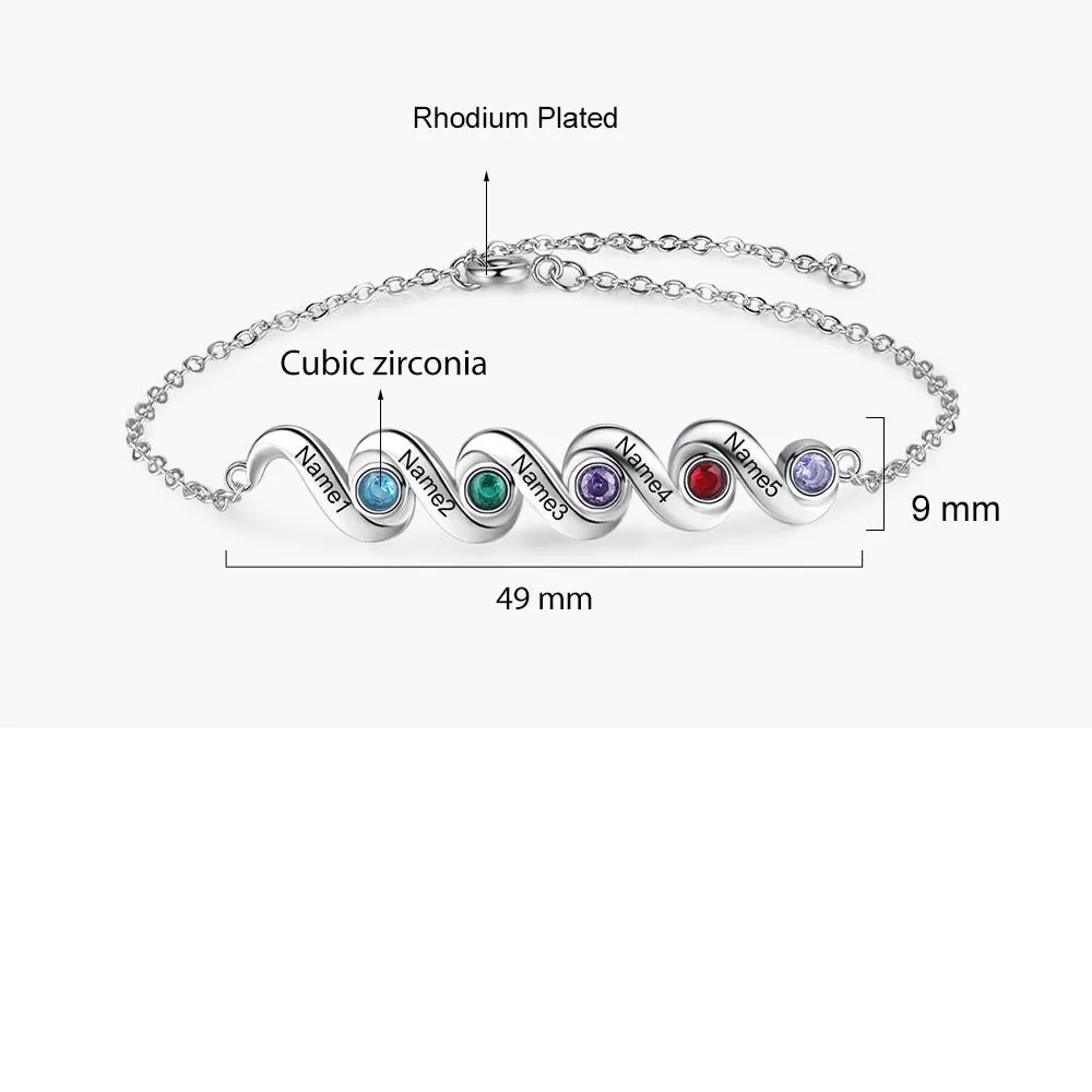 Personalize Bracelet With 5 Inlaid Birthstones For Women