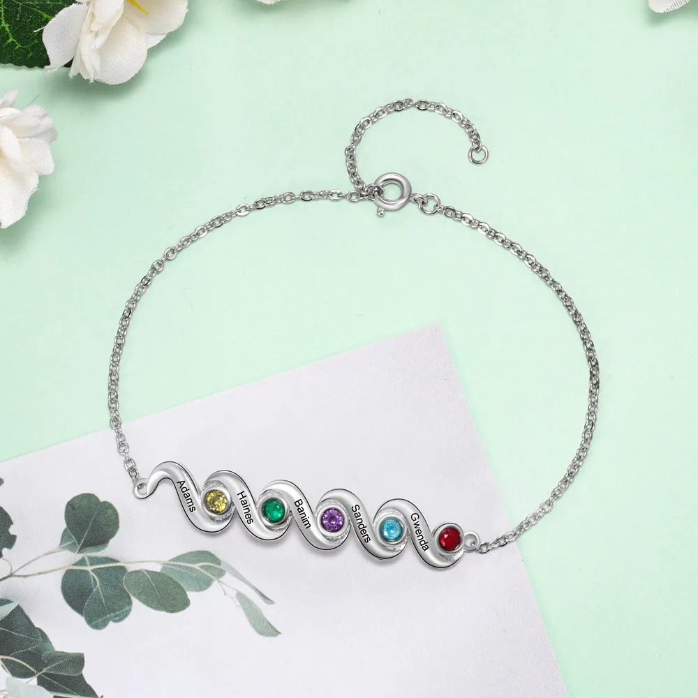 Personalize Bracelet With 5 Inlaid Birthstones For Women