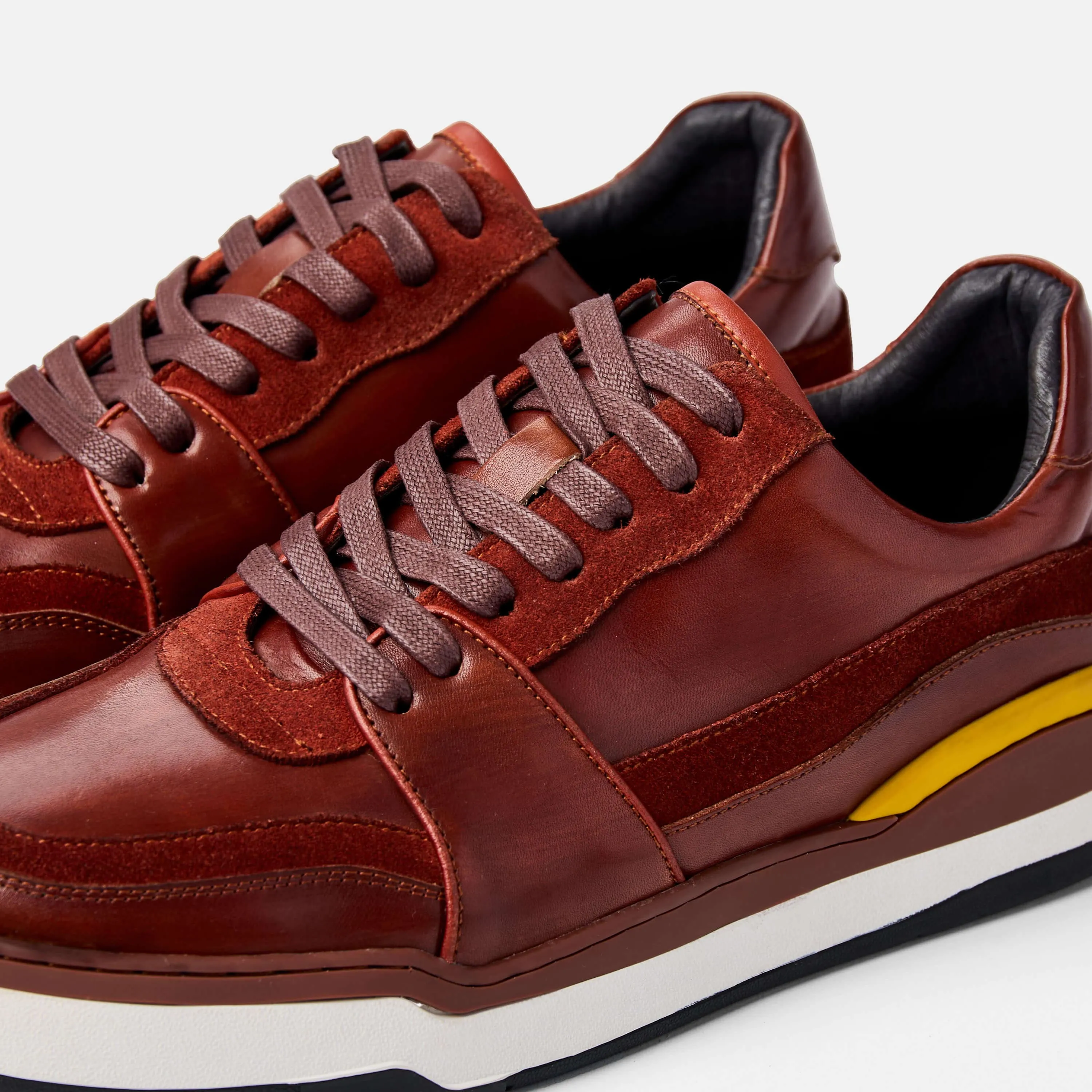 Poseidon Cognac Leather Low Top Sneakers